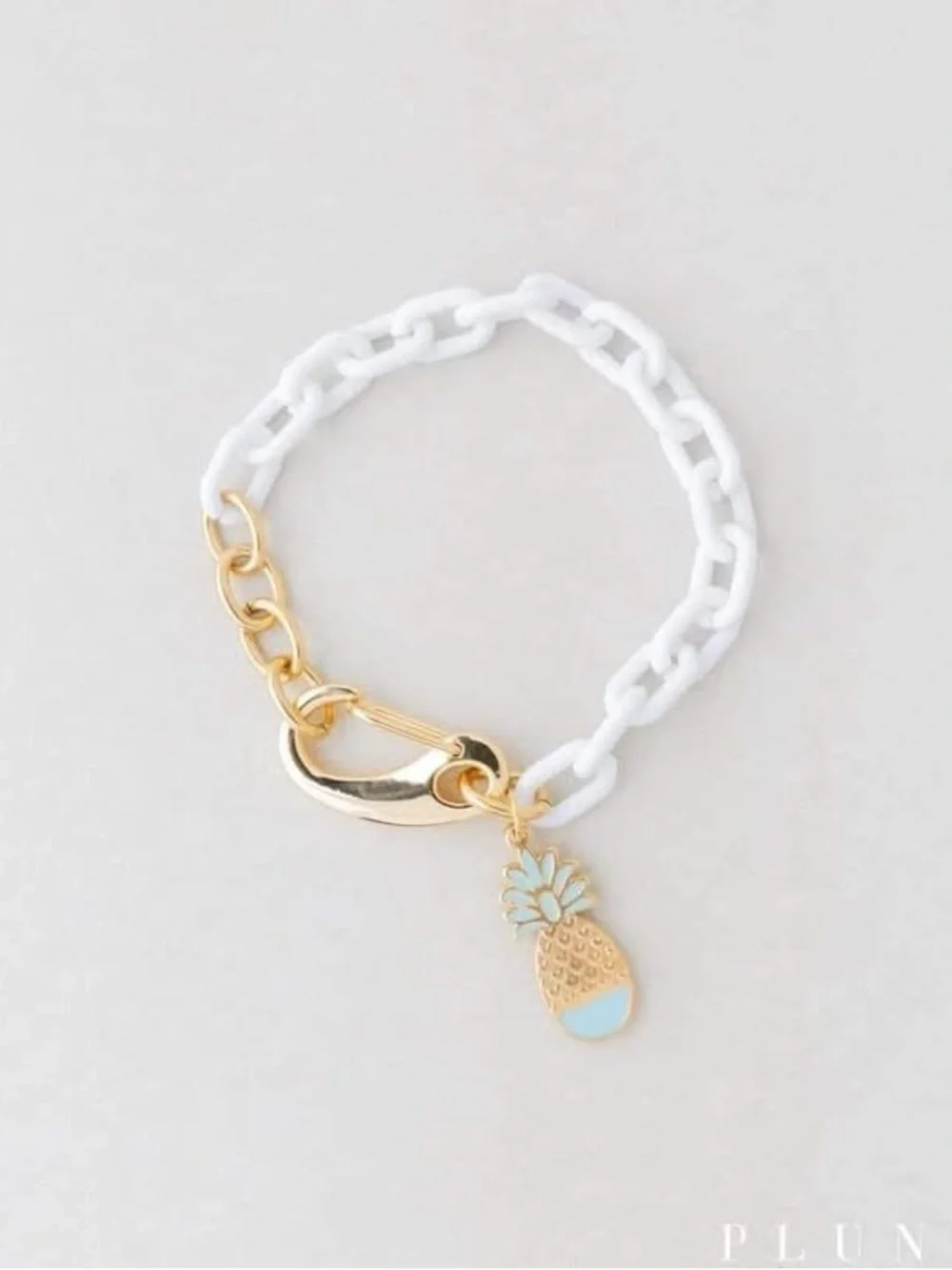Plunder Karissa Gold Pineapple Charm Bracelet with Acrylic White Link Chain